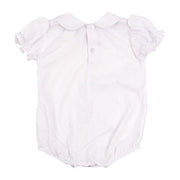 Button Back Girls Short Sleeve Piped Onesie - White