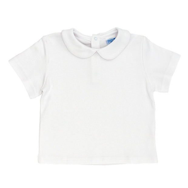 White Knit-Boys Short Sleeve Piped Shirt