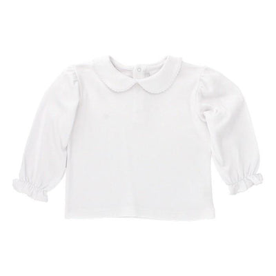 White Knit- Girls Long Sleeve Button Back Shirt