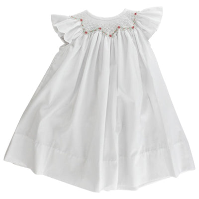White w/ Rosebuds Geometric- Bishop Dress
