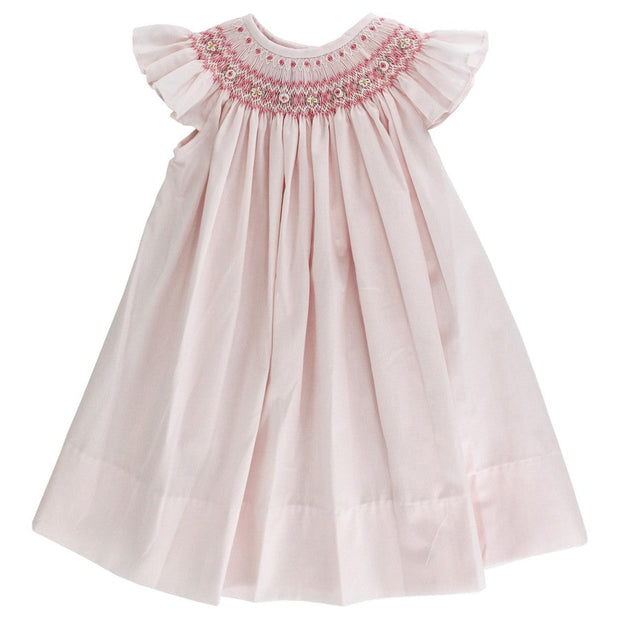 Pale Pink w/ White Flowers- Bishop Dress