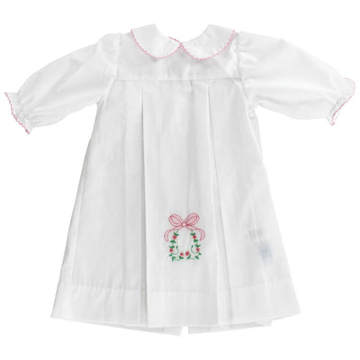 White w/ Pink Bow & Rosebuds- Girls Daygown