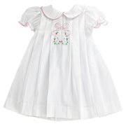 White w/ Pink Bow & Rosebuds- Dress