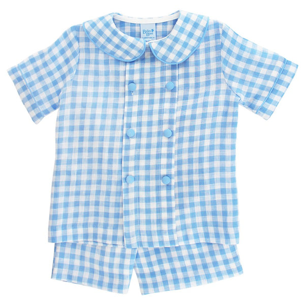 6-12 mo top NWT Little Sleepies Sky Blue Watercolor Gingham Polo Shorty Romper