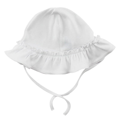 Girls Knit Hat w/ Ruffle- White