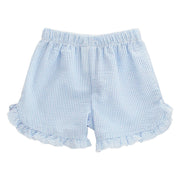 Light Blue Seersucker - Girls Short with Ruffle