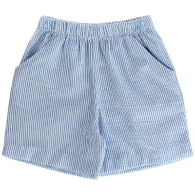Blue Seersucker Stripe- Elastic Waist Short